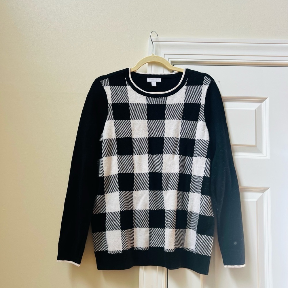 Charter Club Black and White Plaid Crewneck Sweater